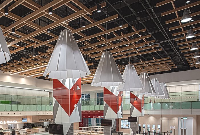 Helix and Gravity lighting the HKIA Community Building, Hong Kong
